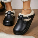 À prova dwaterproof água eva peludo mules chinelos feminino 2025 inverno fivela de metal quente chinelos de pelúcia macio fundo grosso não deslizamento slides internos