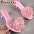 Tridimensional flores chinelos verão sandálias transparentes sapatos de praia finos saltos altos caminhada mostrar cristal festa sapatos femininos