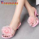 Tridimensional flores chinelos verão sandálias transparentes sapatos de praia finos saltos altos caminhada mostrar cristal festa sapatos femininos