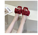 Nova moda cetim chinelos de casamento luxo feminino peep toe quarto sandálias casa sapatos de noiva dama de honra com arco de seda