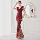 Deerveado elegante decote em v sereia vestido de noite longo luxo contas feminino vestidos de festa à noite 2025 novo vestido formal 19085