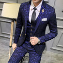 Conjuntos de terno masculino de luxo mais recente casaco calça colete design vestido ternos floral fino noivo smoking terno azul real borgonha ternos masculinos