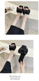 Nova moda cetim chinelos de casamento luxo feminino peep toe quarto sandálias casa sapatos de noiva dama de honra com arco de seda