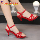Sandálias de salto alto Peep Toe para mulheres, corrediças sensuais para festas de boate, sapatos cruzados, saltos finos, cor doce, tamanho grande 43, verão