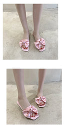 Nova moda cetim chinelos de casamento luxo feminino peep toe quarto sandálias casa sapatos de noiva dama de honra com arco de seda