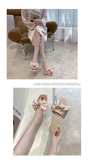Nova moda cetim chinelos de casamento luxo feminino peep toe quarto sandálias casa sapatos de noiva dama de honra com arco de seda