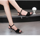 Sandálias de salto alto Peep Toe para mulheres, corrediças sensuais para festas de boate, sapatos cruzados, saltos finos, cor doce, tamanho grande 43, verão
