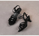 Sandália feminina confortável couro de patente 6cm verão estudante sapatos moda estilo simples fivela cinta festa fina saltos altos tamanho 43
