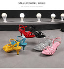 Sandália feminina confortável couro de patente 6cm verão estudante sapatos moda estilo simples fivela cinta festa fina saltos altos tamanho 43