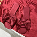 Nova moda cetim chinelos de casamento luxo feminino peep toe quarto sandálias casa sapatos de noiva dama de honra com arco de seda