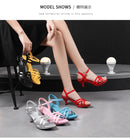 Sandália feminina confortável couro de patente 6cm verão estudante sapatos moda estilo simples fivela cinta festa fina saltos altos tamanho 43