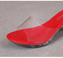 2021 mulheres chinelos mule saltos claros chinelos de couro patente sandálias sexy saltos de cristal apontou toe slides sapatos de festa mulher