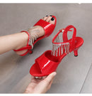 Sandálias de salto alto Peep Toe para mulheres, corrediças sensuais para festas de boate, sapatos cruzados, saltos finos, cor doce, tamanho grande 43, verão