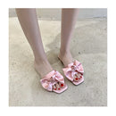 Nova moda cetim chinelos de casamento luxo feminino peep toe quarto sandálias casa sapatos de noiva dama de honra com arco de seda