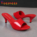 2021 mulheres chinelos mule saltos claros chinelos de couro patente sandálias sexy saltos de cristal apontou toe slides sapatos de festa mulher