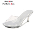2021 mulheres chinelos mule saltos claros chinelos de couro patente sandálias sexy saltos de cristal apontou toe slides sapatos de festa mulher