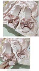 Nova moda cetim chinelos de casamento luxo feminino peep toe quarto sandálias casa sapatos de noiva dama de honra com arco de seda