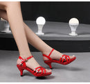 Sandália feminina confortável couro de patente 6cm verão estudante sapatos moda estilo simples fivela cinta festa fina saltos altos tamanho 43