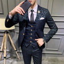Conjuntos de terno masculino de luxo mais recente casaco calça colete design vestido ternos floral fino noivo smoking terno azul real borgonha ternos masculinos