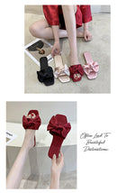 Nova moda cetim chinelos de casamento luxo feminino peep toe quarto sandálias casa sapatos de noiva dama de honra com arco de seda