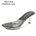 2021 mulheres chinelos mule saltos claros chinelos de couro patente sandálias sexy saltos de cristal apontou toe slides sapatos de festa mulher