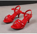 Sandália feminina confortável couro de patente 6cm verão estudante sapatos moda estilo simples fivela cinta festa fina saltos altos tamanho 43