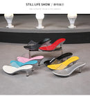 2021 mulheres chinelos mule saltos claros chinelos de couro patente sandálias sexy saltos de cristal apontou toe slides sapatos de festa mulher