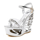 Sandálias plataforma de couro pu estilo estranho, sapatos femininos de salto personalizado, tamanho grande, rebite, salto alto, sandálias gladiador