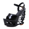 Sandálias plataforma de couro pu estilo estranho, sapatos femininos de salto personalizado, tamanho grande, rebite, salto alto, sandálias gladiador