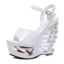 Sandálias plataforma de couro pu estilo estranho, sapatos femininos de salto personalizado, tamanho grande, rebite, salto alto, sandálias gladiador