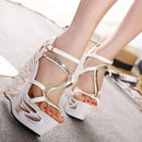Sandálias plataforma de couro pu estilo estranho, sapatos femininos de salto personalizado, tamanho grande, rebite, salto alto, sandálias gladiador