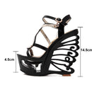 Sandálias plataforma de couro pu estilo estranho, sapatos femininos de salto personalizado, tamanho grande, rebite, salto alto, sandálias gladiador