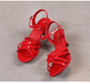 Sandália feminina confortável couro de patente 6cm verão estudante sapatos moda estilo simples fivela cinta festa fina saltos altos tamanho 43