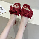 Nova moda cetim chinelos de casamento luxo feminino peep toe quarto sandálias casa sapatos de noiva dama de honra com arco de seda