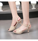 Sandálias de salto alto Peep Toe para mulheres, corrediças sensuais para festas de boate, sapatos cruzados, saltos finos, cor doce, tamanho grande 43, verão