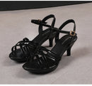 Sandália feminina confortável couro de patente 6cm verão estudante sapatos moda estilo simples fivela cinta festa fina saltos altos tamanho 43