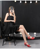 Sandália feminina confortável couro de patente 6cm verão estudante sapatos moda estilo simples fivela cinta festa fina saltos altos tamanho 43