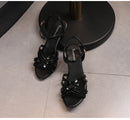 Sandália feminina confortável couro de patente 6cm verão estudante sapatos moda estilo simples fivela cinta festa fina saltos altos tamanho 43