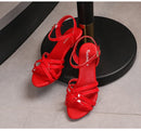 Sandália feminina confortável couro de patente 6cm verão estudante sapatos moda estilo simples fivela cinta festa fina saltos altos tamanho 43