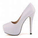 Sapatos Femininos de Salto Alto Sexy com Bico Redondo, Plataforma Casual de 14cm, Sapatos Vermelhos para Festa e Casamento, Tamanho Grande