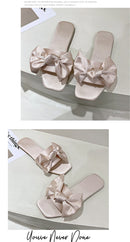 Nova moda cetim chinelos de casamento luxo feminino peep toe quarto sandálias casa sapatos de noiva dama de honra com arco de seda
