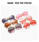 3 pçs quadrado sem aro óculos de sol feminino marca luxo designer verão vermelho óculos moda óculos de sol para homem uv400 tons oculos