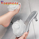 Tridimensional flores chinelos verão sandálias transparentes sapatos de praia finos saltos altos caminhada mostrar cristal festa sapatos femininos