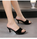 2021 mulheres chinelos mule saltos claros chinelos de couro patente sandálias sexy saltos de cristal apontou toe slides sapatos de festa mulher