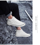 Tênis de lona de cano alto masculino deslizamento-on rendas casuais all-preto sapatos de skate básicos para estudantes sola plana sapatos esportivos confortáveis