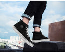 Tênis de lona de cano alto masculino deslizamento-on rendas casuais all-preto sapatos de skate básicos para estudantes sola plana sapatos esportivos confortáveis