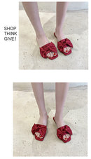 Nova moda cetim chinelos de casamento luxo feminino peep toe quarto sandálias casa sapatos de noiva dama de honra com arco de seda