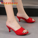 2021 mulheres chinelos mule saltos claros chinelos de couro patente sandálias sexy saltos de cristal apontou toe slides sapatos de festa mulher