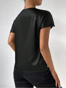 2026 European and American Foreign Trade Cross-Border Supply Summer Satin Short-Sleeve Top with Satin Twist, Solid Color, Loose Fit, Versatile Women's Top