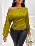 Amazon Cross-Border European and American New Women's Satin Shirt Spring and Summer Asymmetrical Long-Sleeved Slope Collar Shirt Top